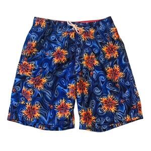 Sideout Surf Board Shorts Swim Men Size 32 Blue Orange Trunks Flame Flower Vntg